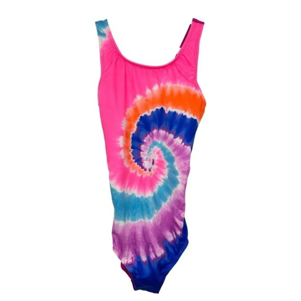 Lands' End‎ Kids Girls Tie Dye One Piece Swimsuit Size 12 Pink Blue Orange